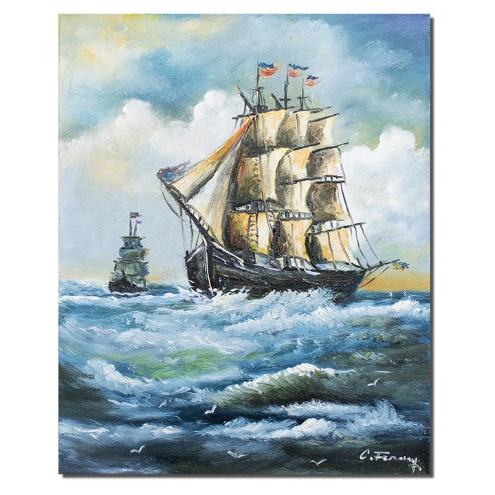 Tablou Veliere in bataia vantului pictat manual, 50x40cm pictura ulei pe panza, Constantin Feraru
