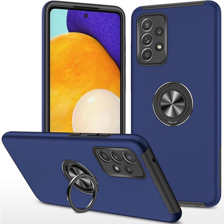 Husa Subtire Magnetica, Inel Metalic, Pentru Samsung Galaxy A53 5G, Minimalista, Rezistenta, Albastru inchis