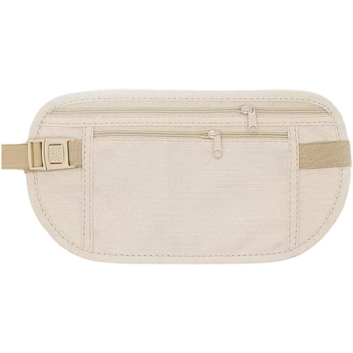 Чантичка против кражба, Flippy, 2 отделения, регулируема, унисекс, за документи, карти, телефон, бежова