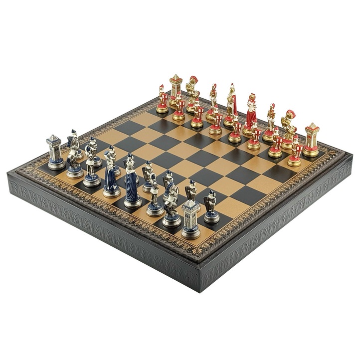Set de jocuri 3-in-1 Maria Stuarda, metal, piele ecologica, 48x48x5.5cm, pentru sah, dame si table