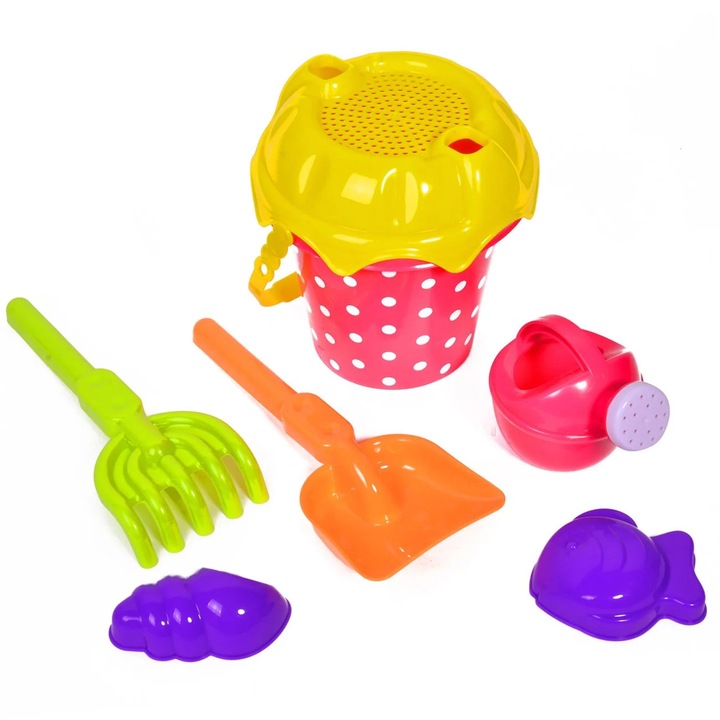 Galeata Plaja Roz Buline Ø16x13.5cm & 5 Accesorii