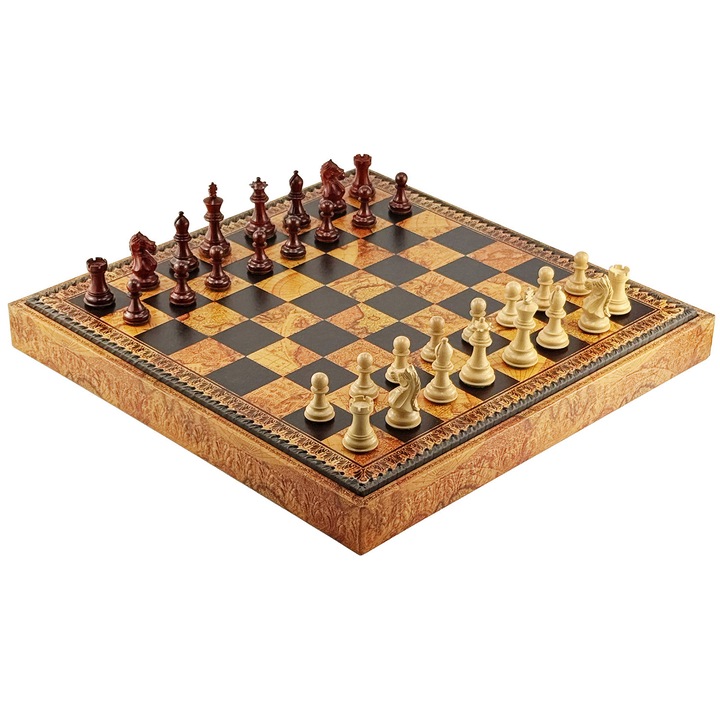 Set Jocuri 3 in 1 - Sah, Dame si Table, Italfama, Piele ecologica, Lemn de trandafir, 48x48x5,5cm