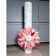 Lumanare botez tip fagure, decorata cu bumbac, flori uscate, roz, 35 cm