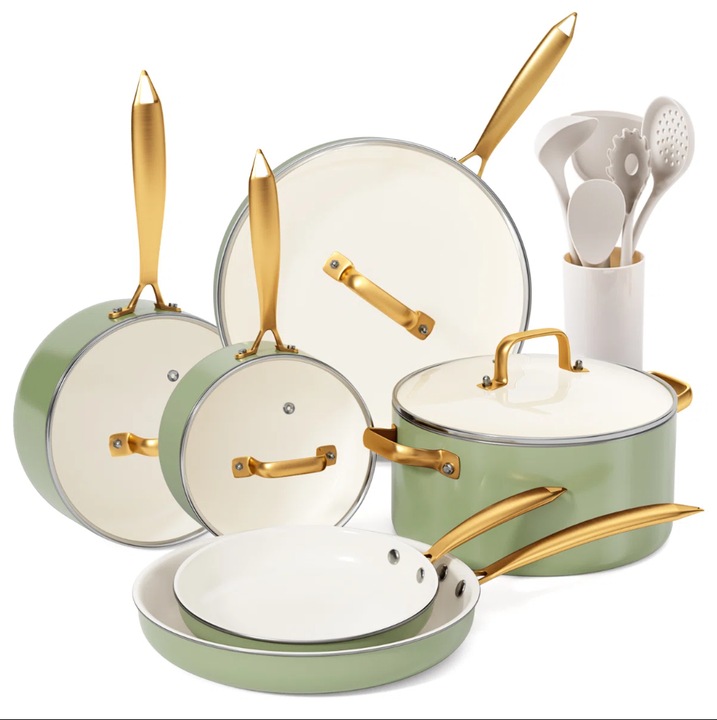 Set Oale si Tigai Antiaderent - Set Vase de Gatit Ceramice cu Set Ustensile de Gatit, Seturi Vase de Gatit de Bucatarie Non-Toxice Oala Olandeza cu Capac Set Cratite Set Tigai pentru Gatit Cadouri