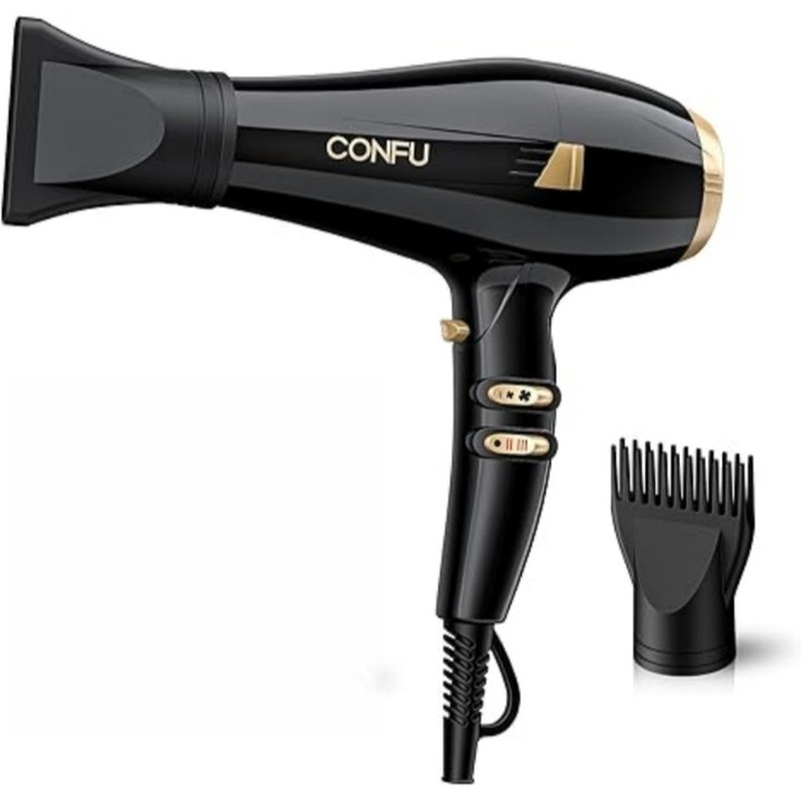 Сешоар с отрицателни йони Lime Fofen KF-5913, 2300W, с накрайник за оформяне, две скорости, регулируемо нагряване на три нива, AC мотор за бързо сушене, мощна производителност (черен)