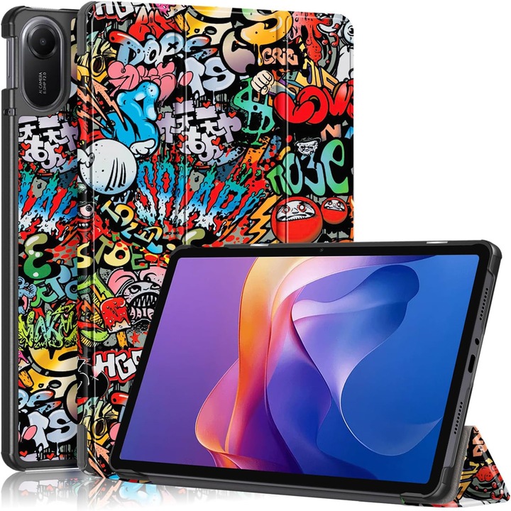 Husa tableta pentru Xiaomi Redmi Pad2 11" (2025), auto functie sleep/wake tip stand, Graffiti