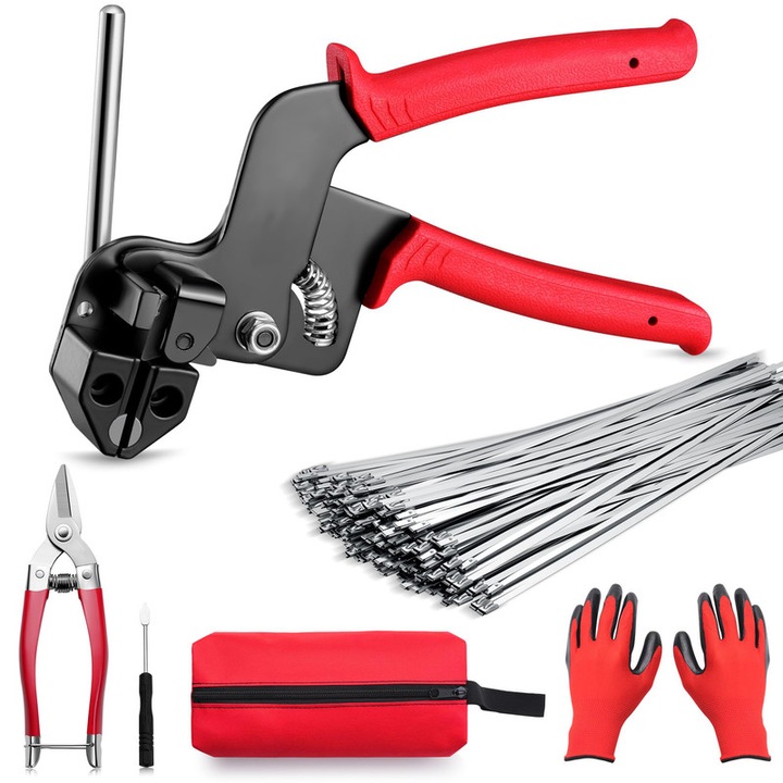 Set scule Kashemano, 150 legaturi inox, pistol tensionare, manusi, negru, 7.8/11.8/15.7"