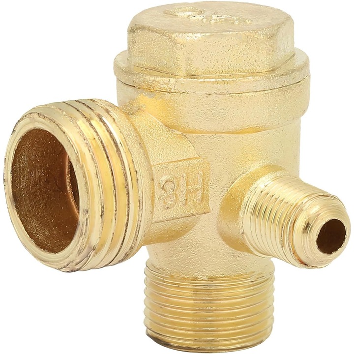 Pachet de 2 supape de sens unidirectional cu 3 cai, filet exterior, (20 x 16 x 10 mm), supapa de suprapresiune din alama cu 3 cai, compresor pentru scule de conectare a supapei manuale