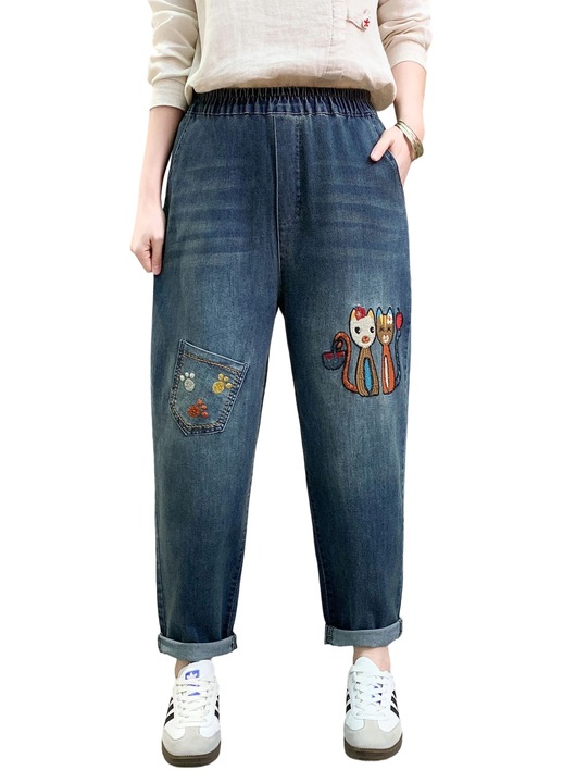 Дамски блузи A34, Памук, Син