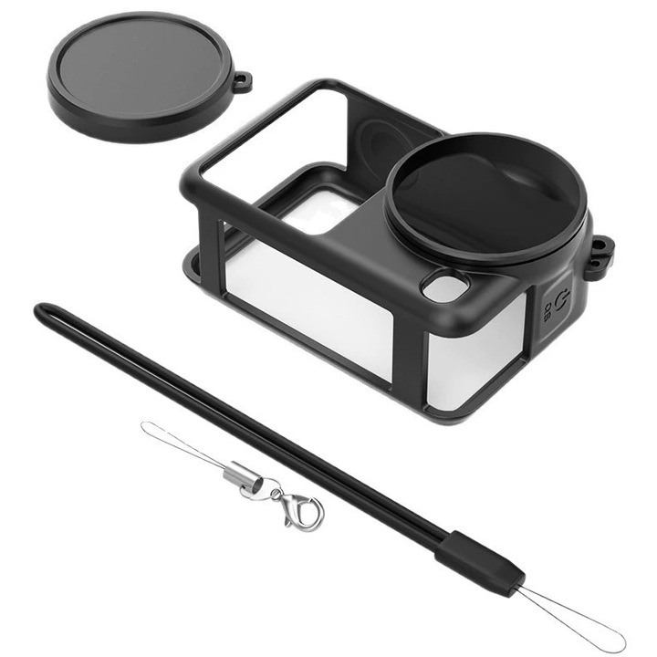 Силиконов калъф, съвместим с DJI Action 6, Chucai, с капачка за обектив и ремък, удароустойчив, комплект за защита против надраскване, черен