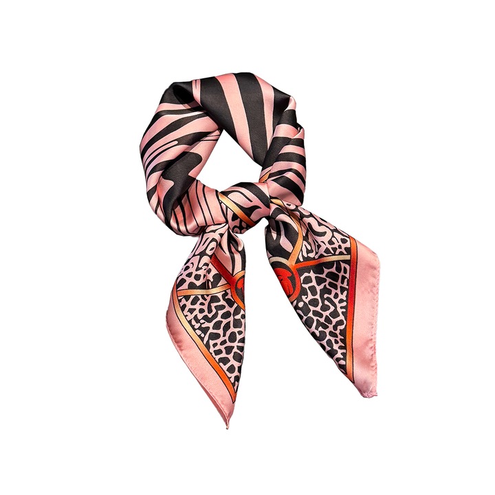 Esarfa dama 70×70cm, roz, cu model zebra, aerisita naturala si nu transpira, esentiala pentru iesirile de vara