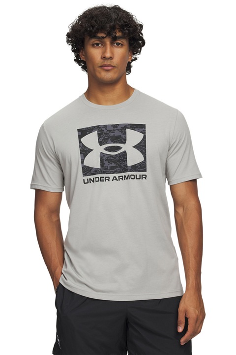 Under Armour, Tricou cu decolteu rotund si logo ABC Camo, Negru/Gri deschis