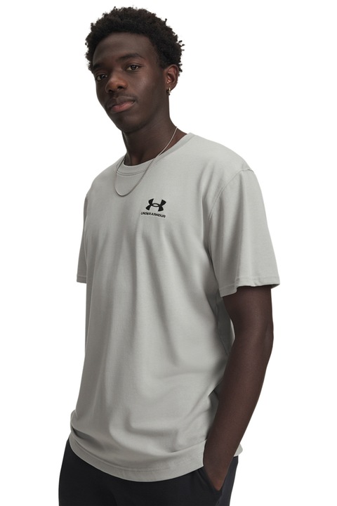 Under Armour, Тениска Heavyweight с овално деколте, Черен/Светлосив меланж