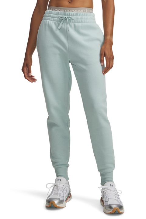 Under Armour, Pantaloni de trening cu talie medie Rival, Alb/Albastru glaciar