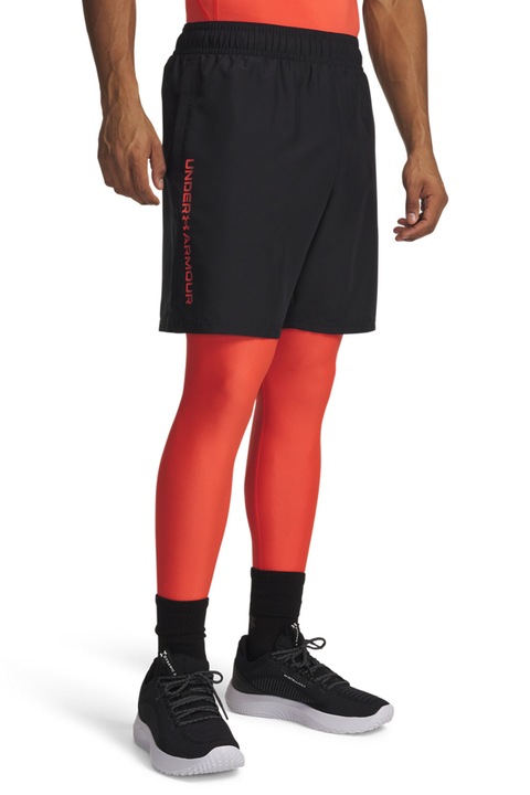 Under Armour, Pantaloni cu logo si buzunare laterale, pentru antrenament Tech, Rosu/Negru