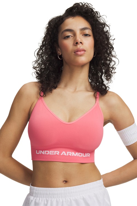 Under Armour, Bustiera fara cusaturi pentru fitness Vanish, Alb, Roz, L