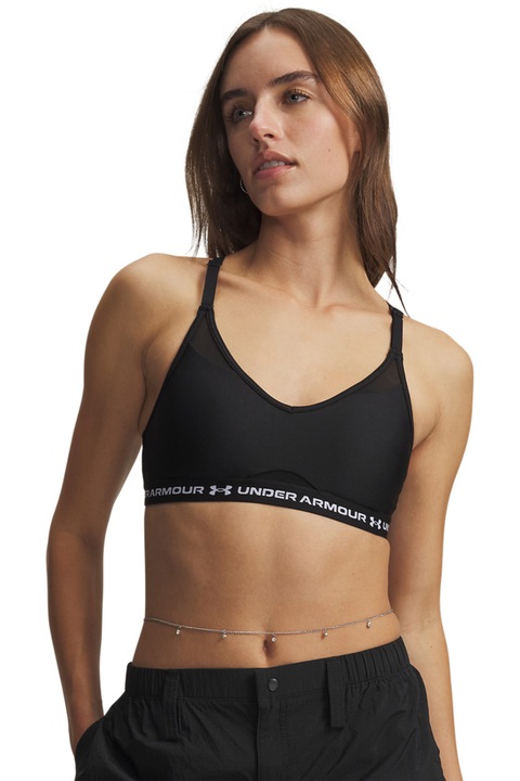 Under Armour, Bustiera crossback cu detalii logo pentru fitness, Alb/Negru
