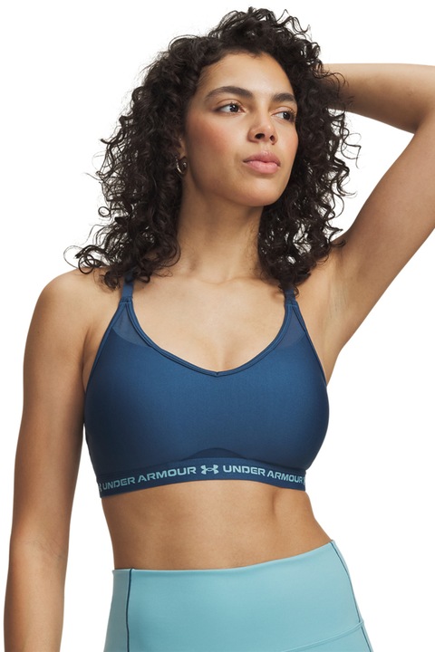 Under Armour, Bustiera crossback cu detalii logo pentru fitness, Albastru inchis