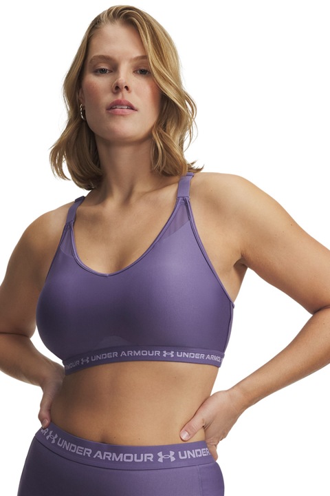Under Armour, Bustiera crossback cu detalii logo pentru fitness, Violet prafuit