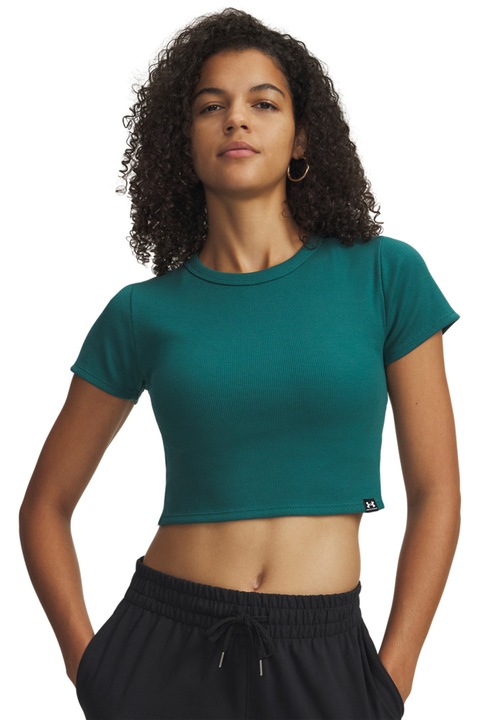 Under Armour, Tricou crop slim fit Rival, Alb/Verde