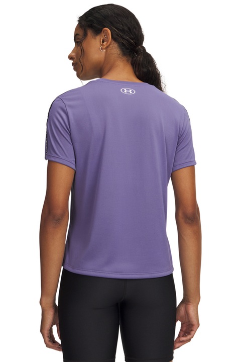 Under Armour, Tricou cu benzi logo laterale pentru fitness Tech, Alb/Negru/Lila