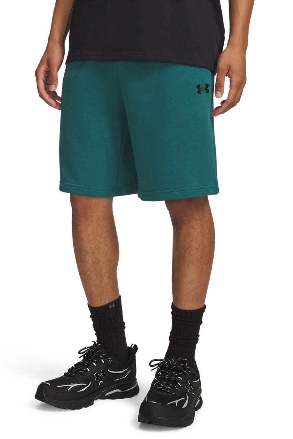 Under Armour, Pantaloni scurti din amestec de bumbac Rival, Verde feriga, S