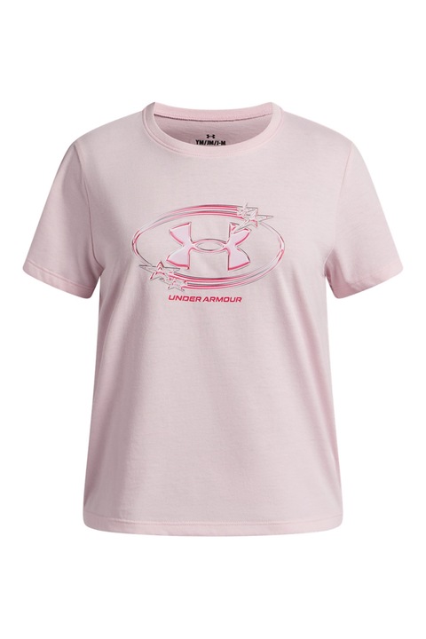 Under Armour, Kerek nyakú, logós póló, Pasztellrózsaszín/Púderrózsaszín