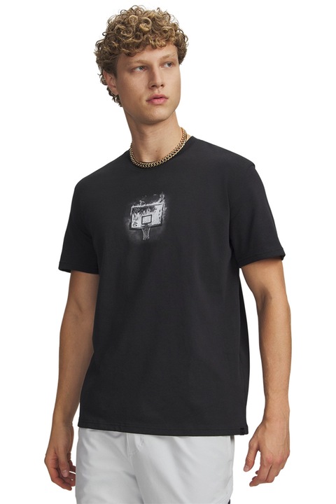 Under Armour, Tricou regular fit cu imprimeu text pentru baschet, Negru