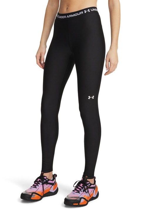 Under Armour, Colanti cu banda logo elastica, pentru fitness, Negru/Alb optic