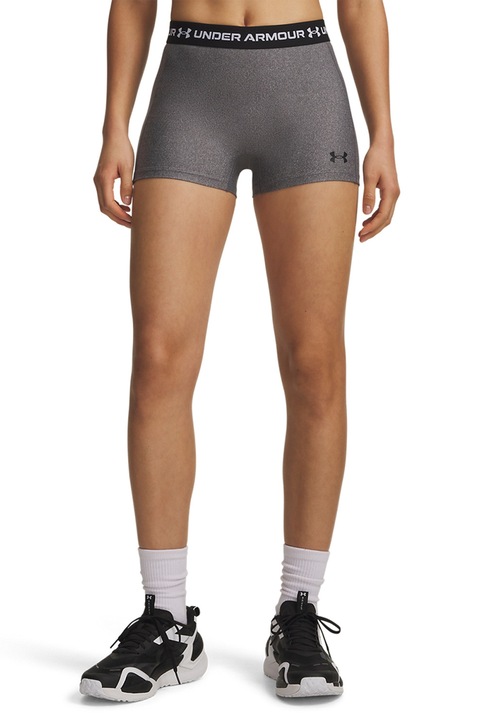 Under Armour, Colanti scurti cu banda logo in talie, pentru antrenament HeatGear, Negru/Gri inchis