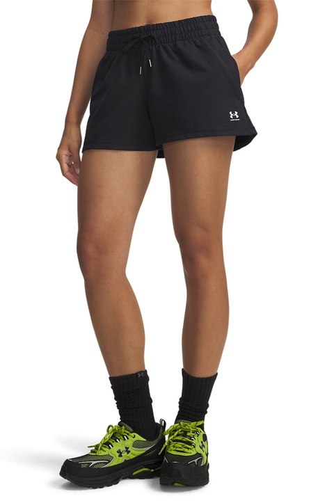 Under Armour, Къс панталон с висока талия и лого, Черен
