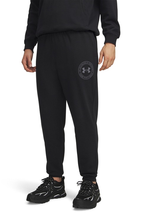 Under Armour, Pantaloni de trening din amestec de bumbac cu croiala conica Rival, Negru