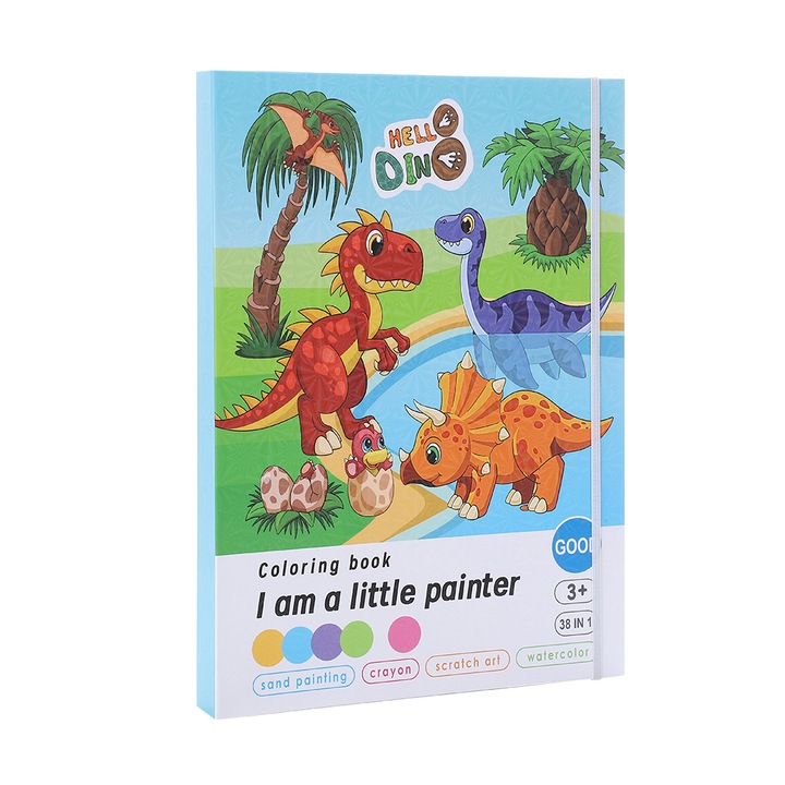Комплект за оцветяване с флуоресцентни моливи, Dinosaur Park, 30x21.5см