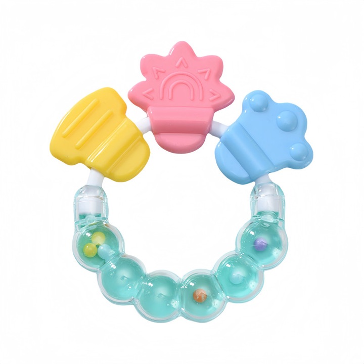 2 az 1-ben rágóka, élelmiszeripari szilikon, többszínű, 9.5x7x1cm