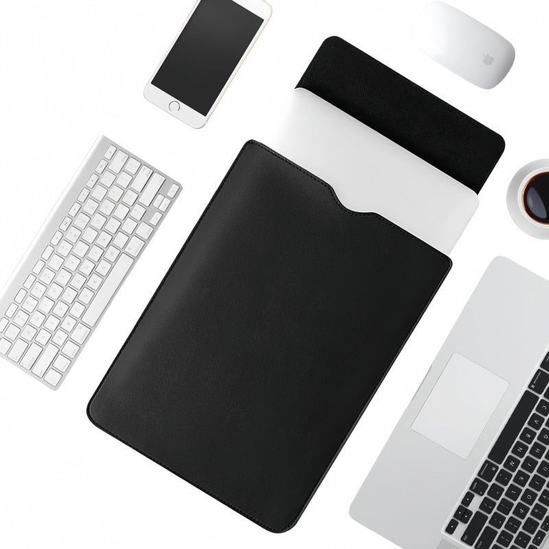 Geanta interioara pentru laptop 11-14 inch, impermeabila, din piele ecologica, cu protectie din plus, neagra, 34.5x25.4x0.3cm