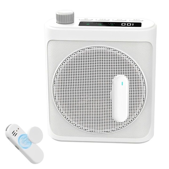Amplificator de voce wireless cu 2 microfoane lavaliera magnetice, Boxa portabila 15W, Bluetooth 5.3, Baterie reincarcabila, Autonomie 10 ore, DSP reducere zgomot, Amplifica vocea pentru audienta a 100 persoane