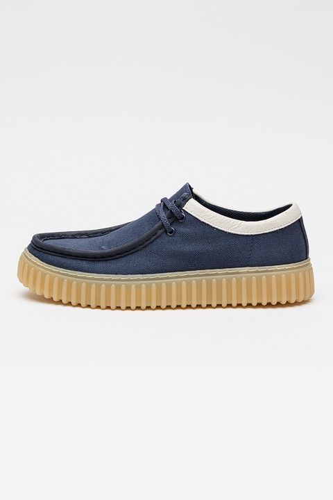 Clarks, Pantofi chukka de panza cu garnitura de piele Torhill Lo, Alb/Bleumarin