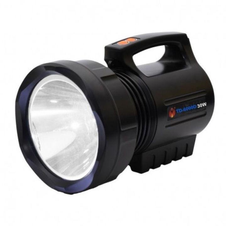 Lanterna profesională LED TD-6000D 30W, iluminare 2000m, acumulator Li-Ion, 26x19cm