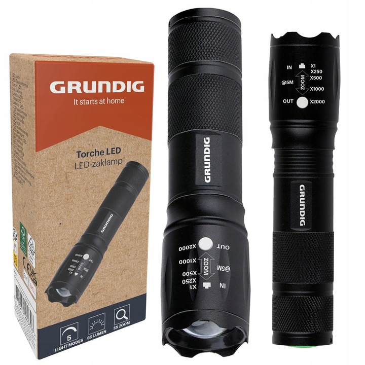 Grundig LED lámpa, 1W, 80 lumen, alumínium, fekete