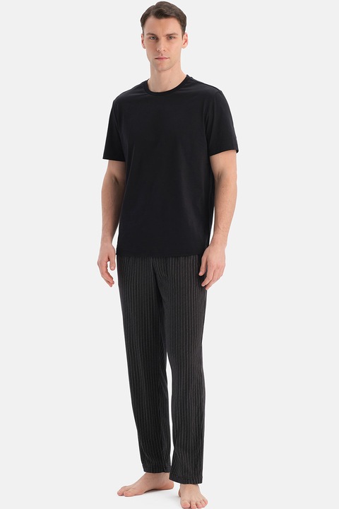 DAGI, Pantaloni de pijama din amestec de modal cu model in dungi, Negru/Gri inchis