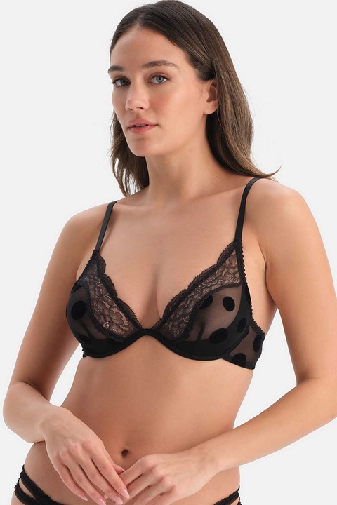 DAGI, Sutien din dantela cu buline, Negru