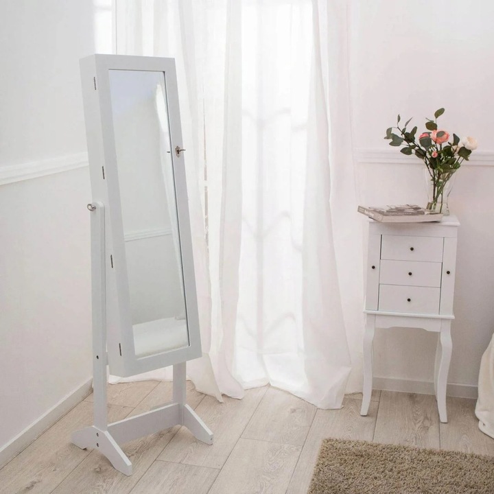 Toalettas szekrény tükörrel és ékszertároló hellyel, 35x120 cm, fehér