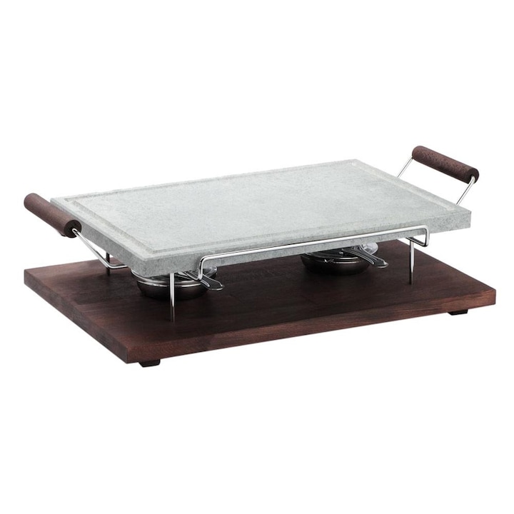 Piatră dreptunghiulară pentru gătit și servire cu două arzătoare Bisetti 25 x 40 cm
