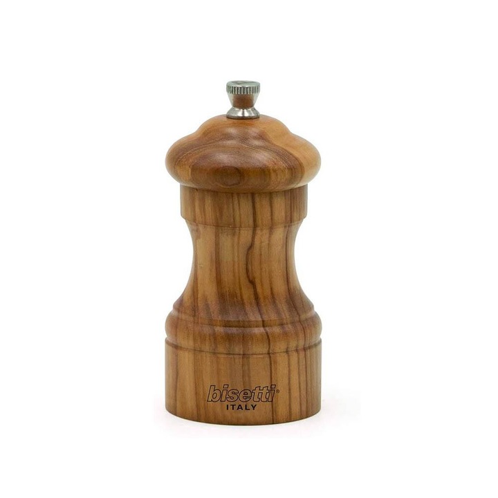 Râșniță de piper din lemn de măslin Bisetti IMPERIA – 10 cm