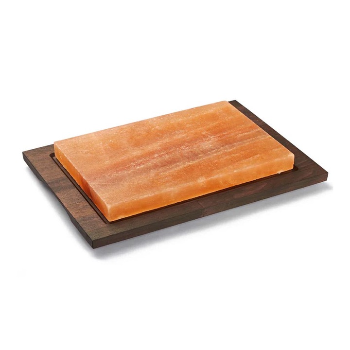 Placă dreptunghiulară de gătit din sare de Himalaya Bisetti cu suport din lemn Wenge 99314 20 x 30 cm