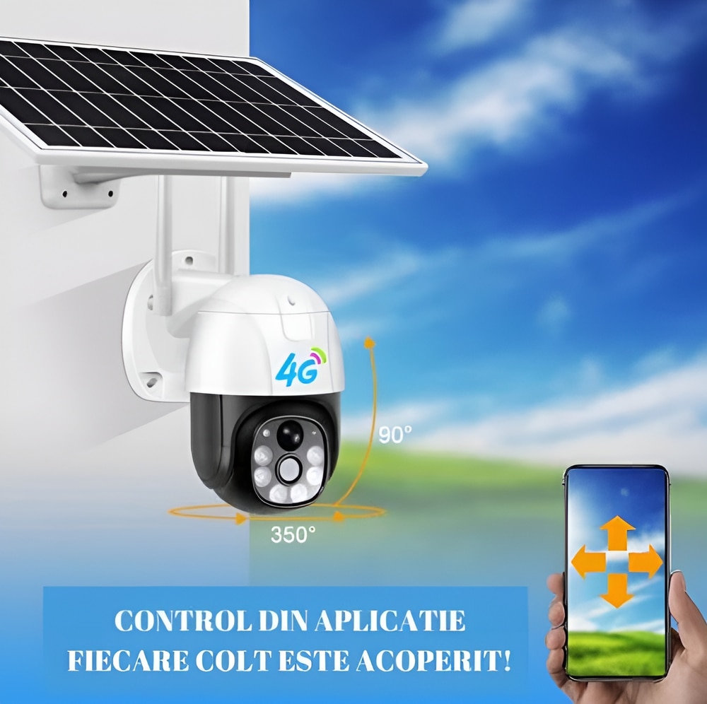 Camera Cu Sim Camera de supraveghere cu SIM 4G / Wi Fi si panou solar, eSimplu®, 2K ...