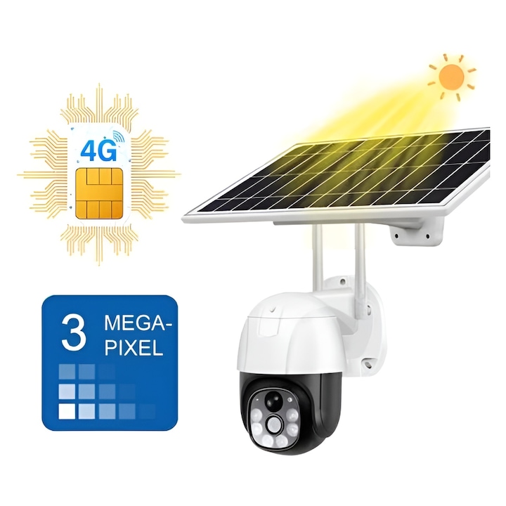 Camera Cu Sim Camera de supraveghere cu SIM 4G / Wi Fi si panou solar, eSimplu®, 2K ...