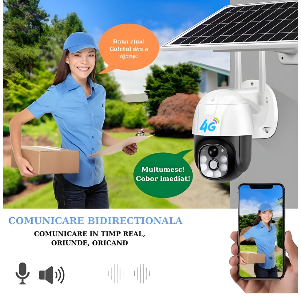 Camera Cu Sim Camera de supraveghere cu SIM 4G / Wi Fi si panou solar, eSimplu®, 2K ...