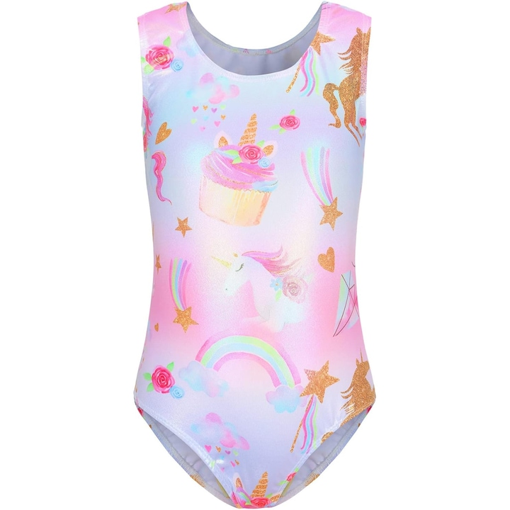 Costum de gimnastica dintr-o bucata pentru fete 12 ani, unicorni stea