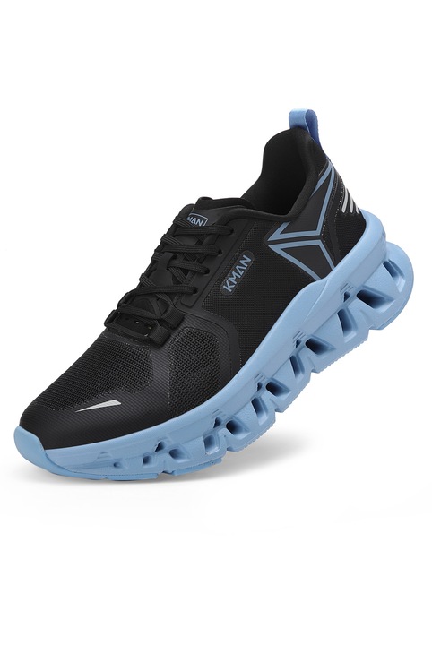 Férfi sportcipő, KMAN, légáteresztő hálós felsőrésszel, színes dizájn, csúszásmentes és magasságnövelő, Blue Black